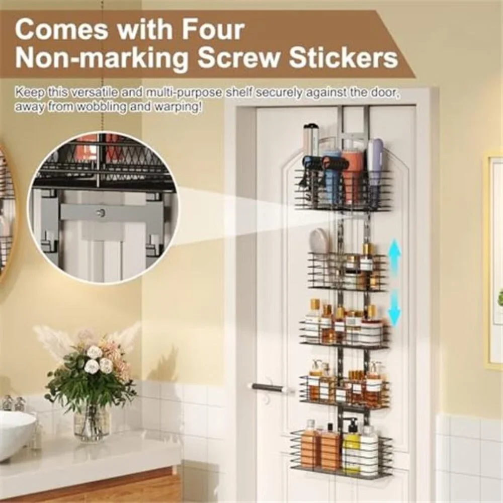 5 Tier Over The Door Bathroom Organizer Hair Dryer Holder Hair Tool Storage Rack